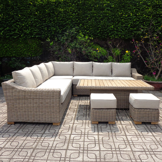 Capri Outdoor Large Corner Set With Riser Table + 2 Stools - Opulent Living