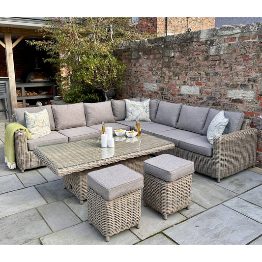 Amalfi Outdoor Large Corner Set With Riser Table + 2 Stools - Opulent Living